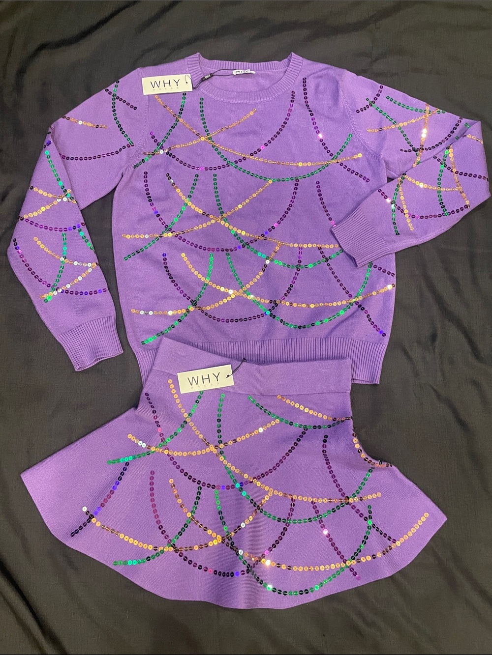 Mardi Gras Purple Sequin Embellished Skirt and Sweater Set. Small. NWT